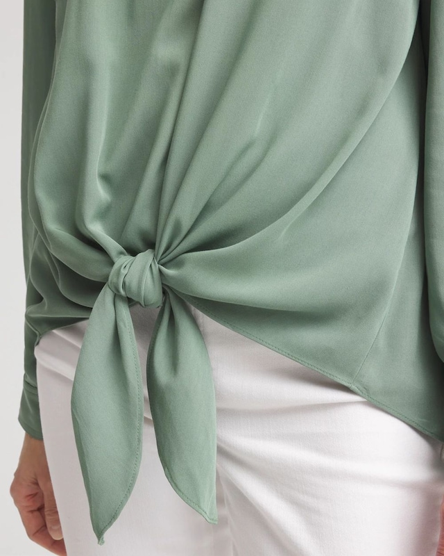 Silk Blend Tie-Front Pullover Top - image 4